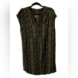 Anthropologie Size‎ S Dress Pockets V-Neck Green Black Casual Mini Boho exc